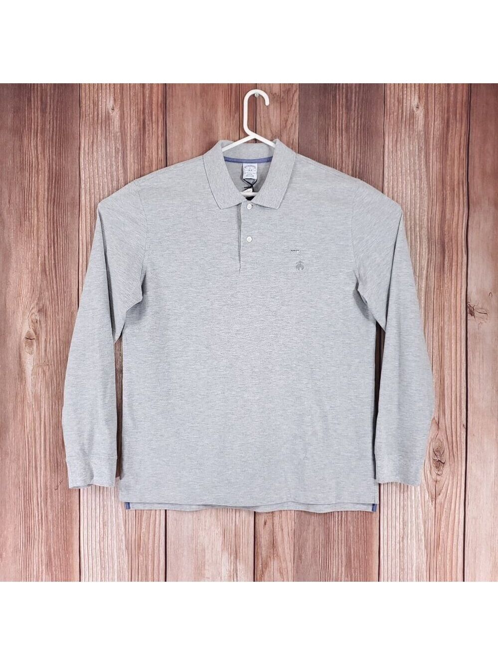 NWT Brooks Brothers Mens XL Performance Polo Slim Fit Long Sleeve Shirt Gray